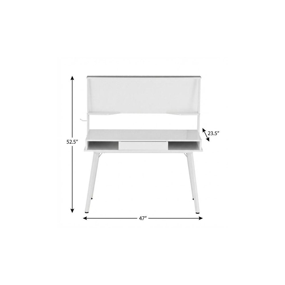 47" White Wood Computer Desk With Magnetic Dry Erase Board