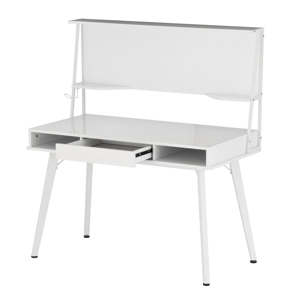 47" White Wood Computer Desk With Magnetic Dry Erase Board