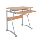 43" Oak and Silver Wood and Steel Computer Desk