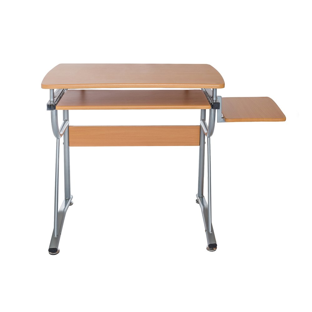 43" Oak and Silver Wood and Steel Computer Desk
