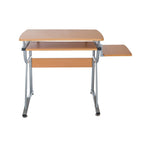 43" Oak and Silver Wood and Steel Computer Desk