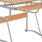 43" Oak and Silver Wood and Steel Computer Desk