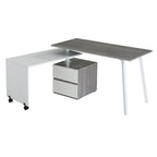 58" Gray and White Wood Adjustable Position Computer Desk With Two Drawer Cabinet