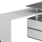 58" Gray and White Wood Adjustable Position Computer Desk With Two Drawer Cabinet