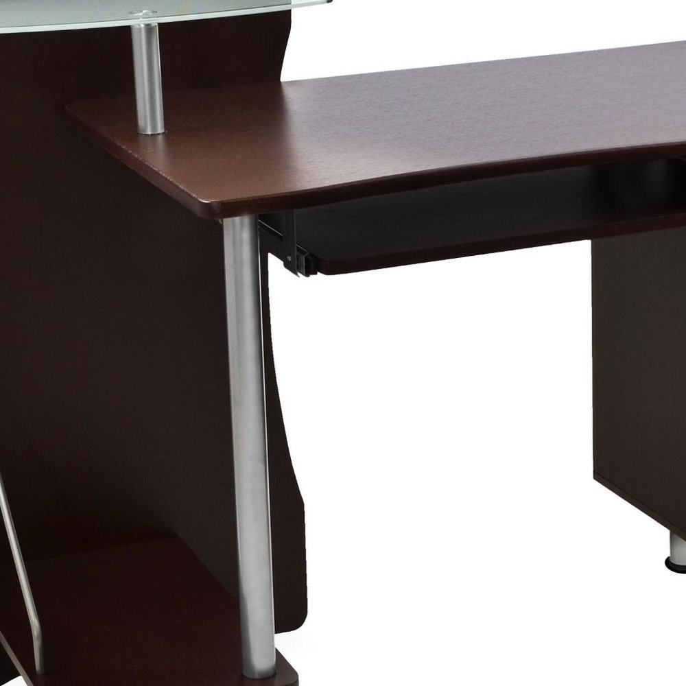 51" Chocolate and Silver Wood and Steel Pedestal Computer Desk With Two Drawers