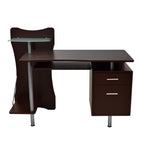 51" Chocolate and Silver Wood and Steel Pedestal Computer Desk With Two Drawers