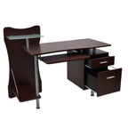 51" Chocolate and Silver Wood and Steel Pedestal Computer Desk With Two Drawers