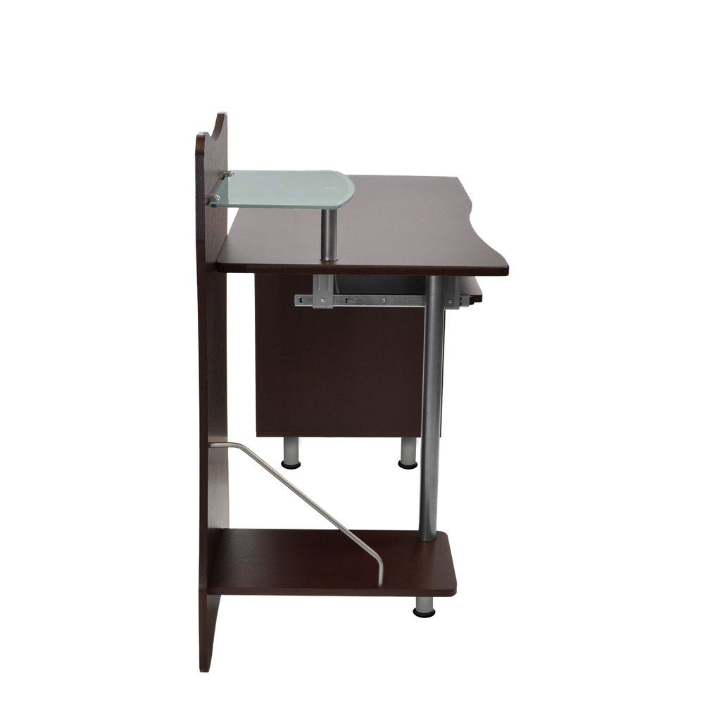 51" Chocolate and Silver Wood and Steel Pedestal Computer Desk With Two Drawers