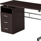 48" Chocolate Wood and Steel Pedestal Computer Desk With Three Drawers
