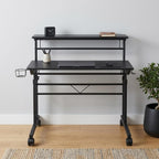 Adjustable Black Wood and Stainless Steel Rolling Writing Desk