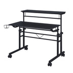 Adjustable Black Wood and Stainless Steel Rolling Writing Desk