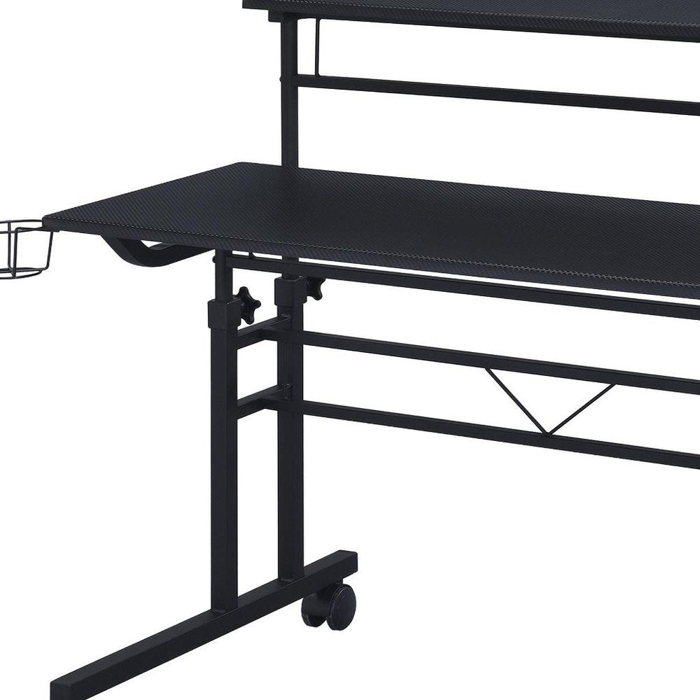 Adjustable Black Wood and Stainless Steel Rolling Writing Desk
