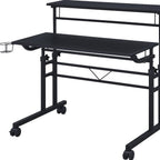 Adjustable Black Wood and Stainless Steel Rolling Writing Desk