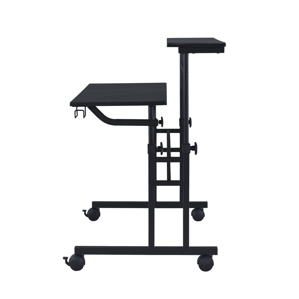 Adjustable Black Wood and Stainless Steel Rolling Writing Desk