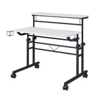 Adjustable White and Black Wood and Stainless Steel Rolling Writing Desk