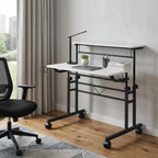 Adjustable White and Black Wood and Stainless Steel Rolling Writing Desk