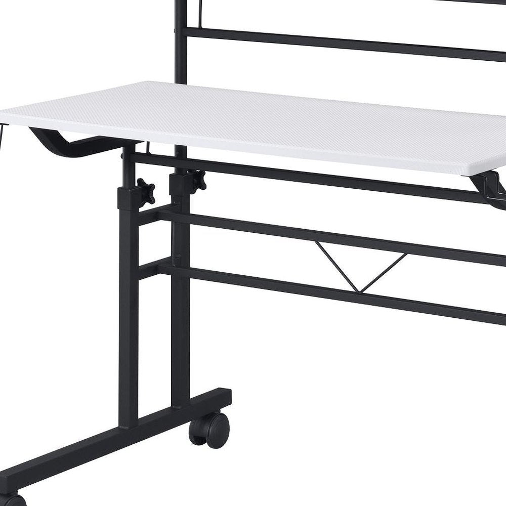 Adjustable White and Black Wood and Stainless Steel Rolling Writing Desk