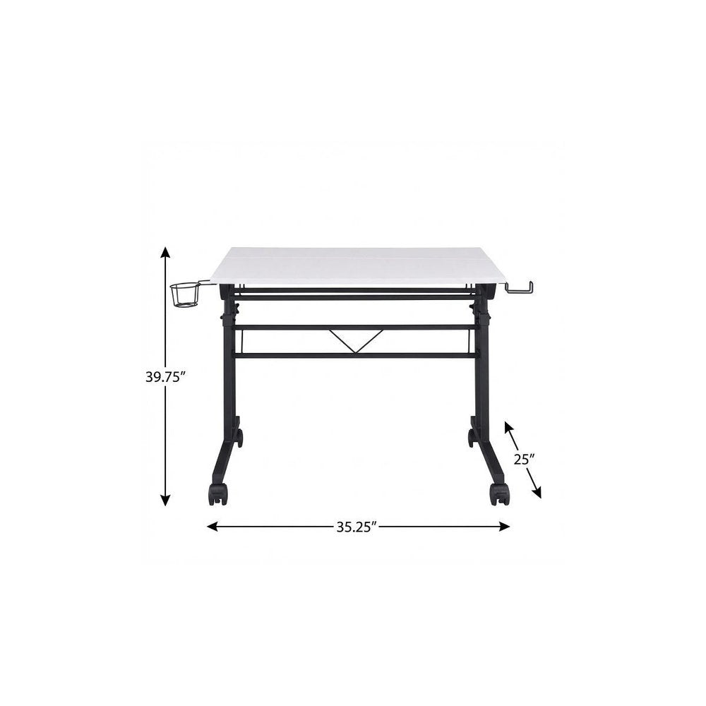 Adjustable White and Black Wood and Stainless Steel Rolling Writing Desk
