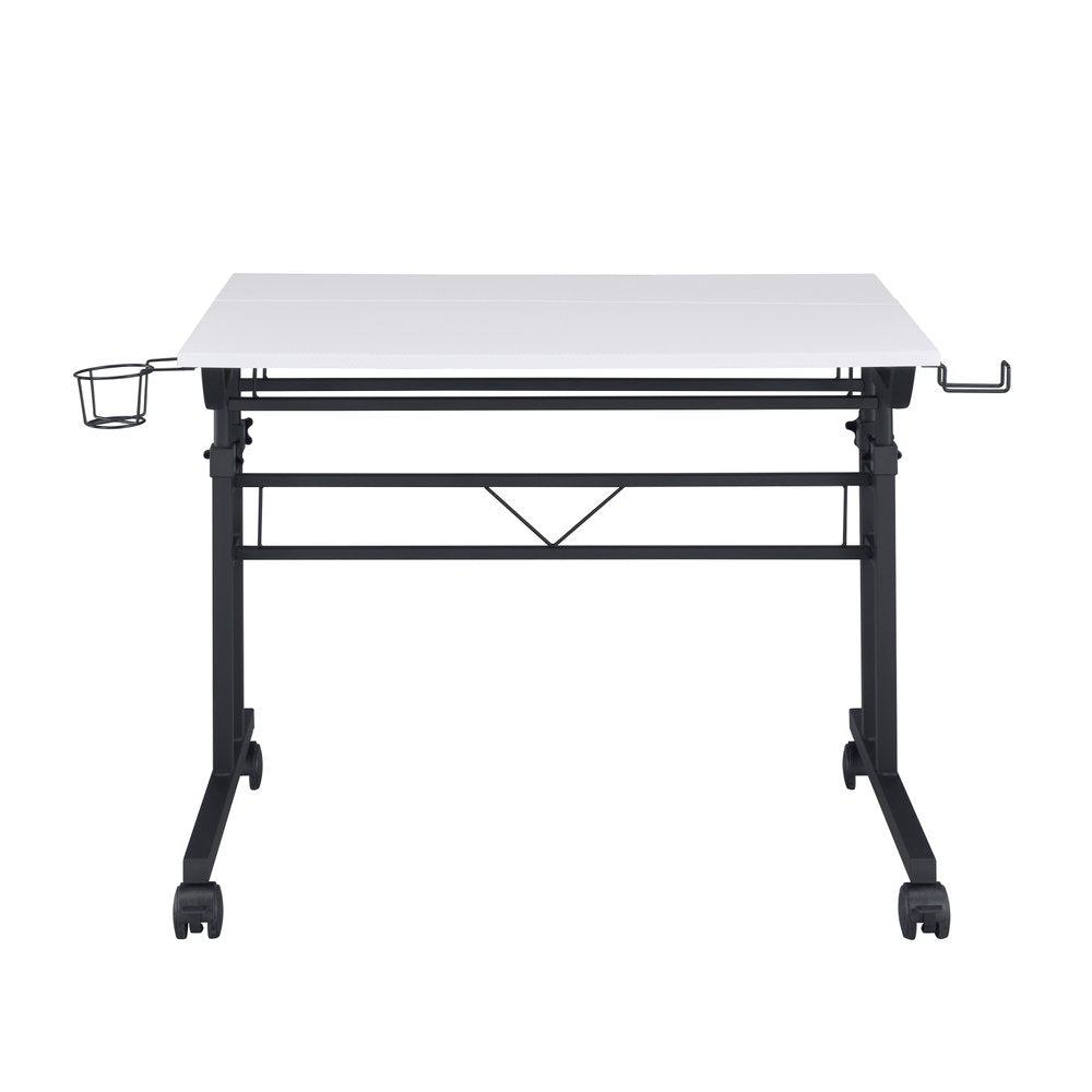 Adjustable White and Black Wood and Stainless Steel Rolling Writing Desk