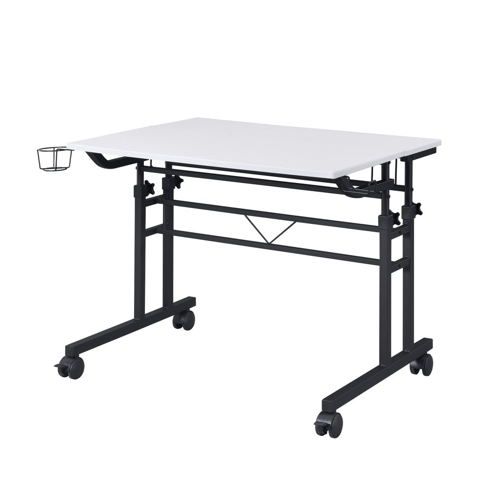 Adjustable White and Black Wood and Stainless Steel Rolling Writing Desk