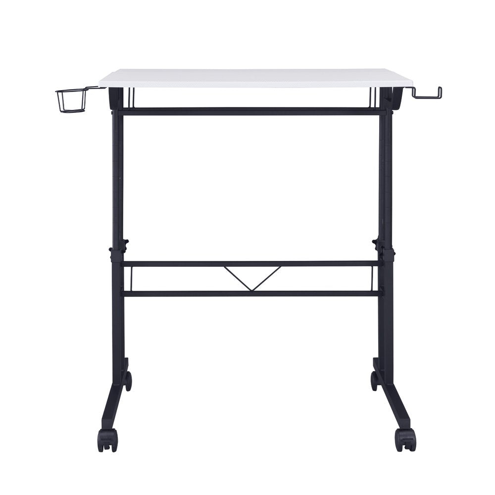 Adjustable White and Black Wood and Stainless Steel Rolling Writing Desk