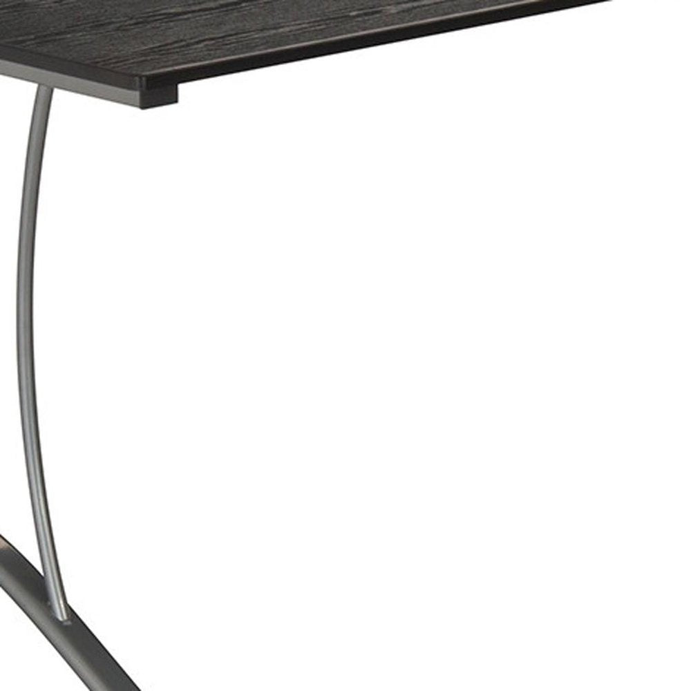 59" Espresso and Silver Wood and Steel L Shape Pedestal Computer Desk With Three Drawers