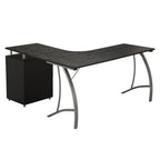 59" Espresso and Silver Wood and Steel L Shape Pedestal Computer Desk With Three Drawers