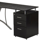 59" Espresso and Silver Wood and Steel L Shape Pedestal Computer Desk With Three Drawers