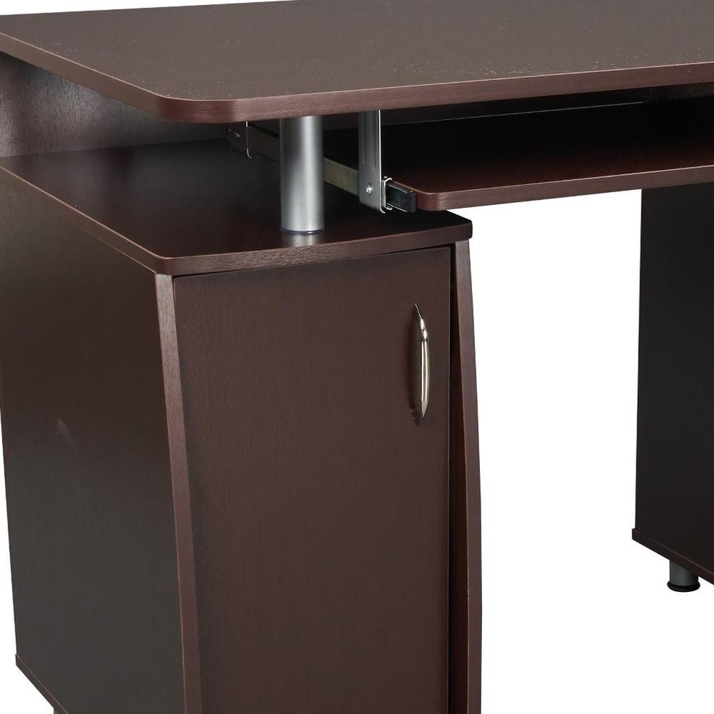 48" Chocolate Wood Pedestal Computer Desk With Two Cabinets And Two Drawers