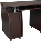 48" Chocolate Wood Pedestal Computer Desk With Two Cabinets And Two Drawers