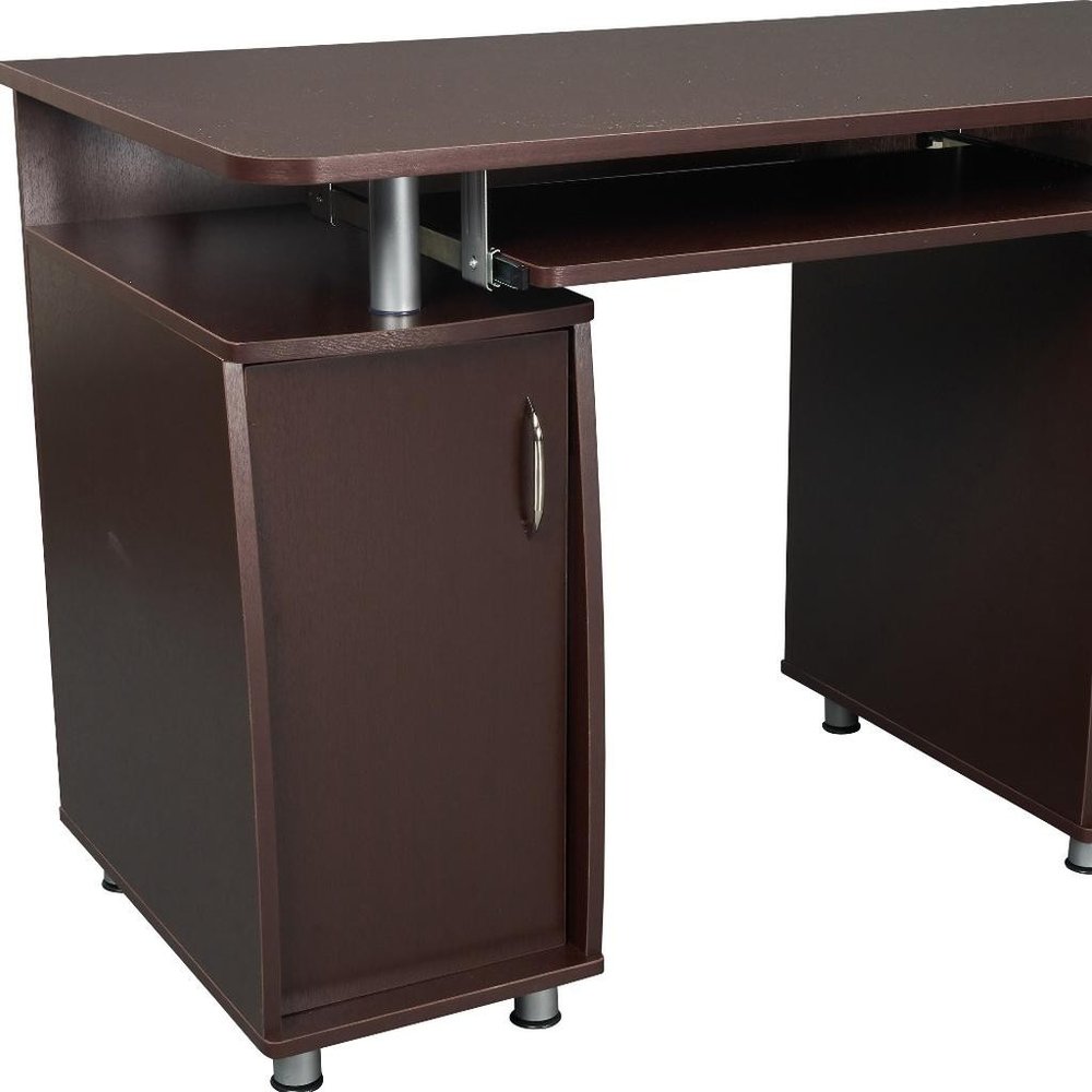 48" Chocolate Wood Pedestal Computer Desk With Two Cabinets And Two Drawers