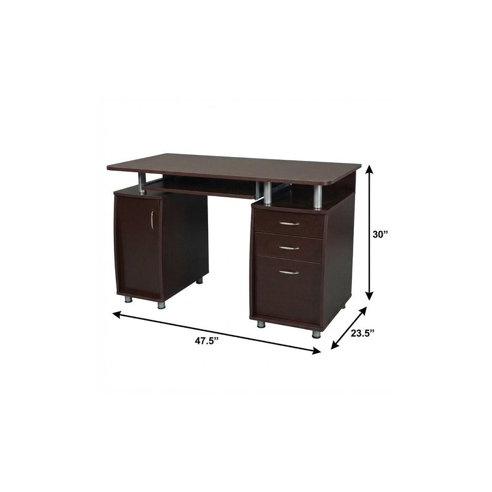 48" Chocolate Wood Pedestal Computer Desk With Two Cabinets And Two Drawers