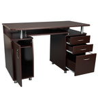 48" Chocolate Wood Pedestal Computer Desk With Two Cabinets And Two Drawers