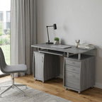48" Gray Wood Pedestal Computer Desk With Two Cabinets And Two Drawers