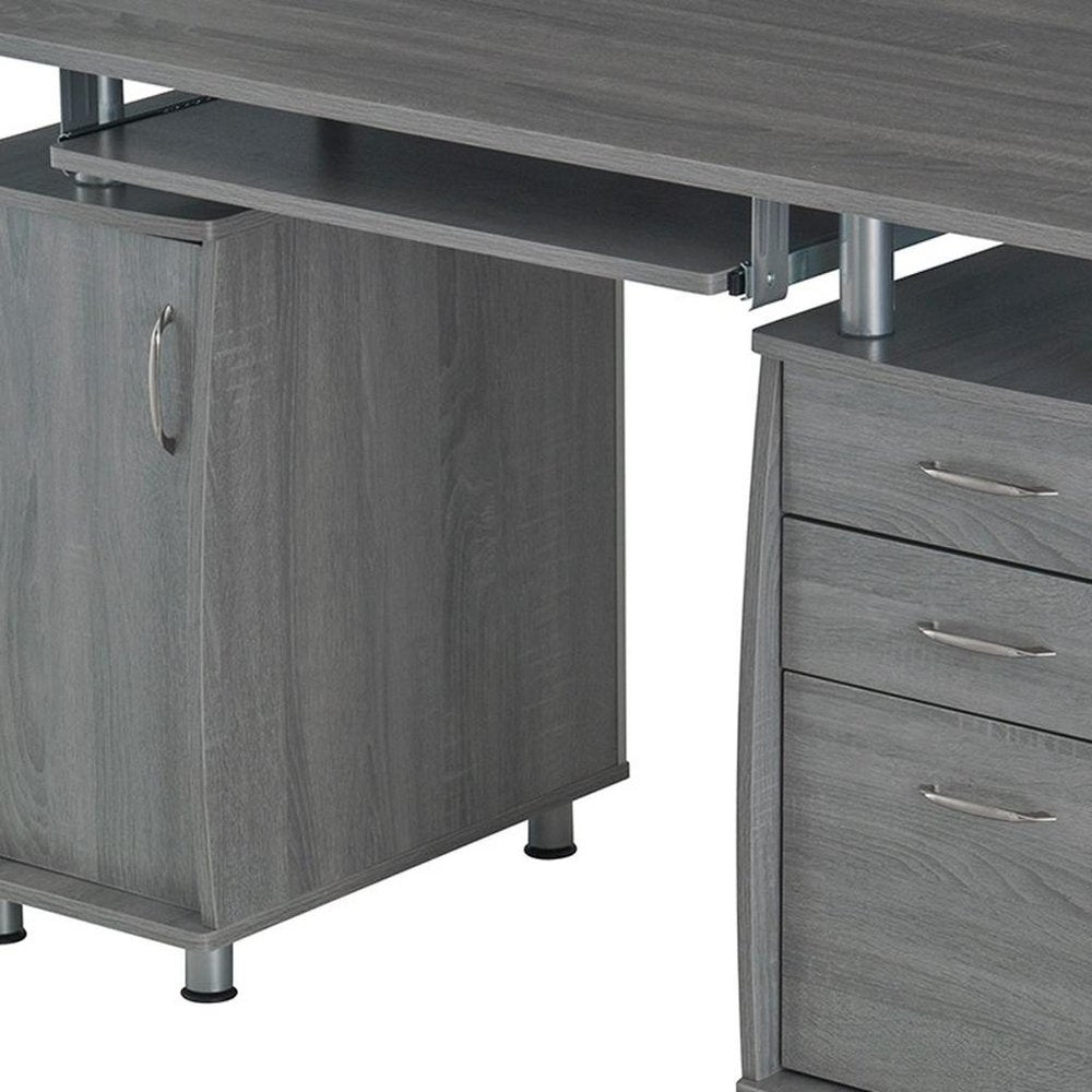 48" Gray Wood Pedestal Computer Desk With Two Cabinets And Two Drawers