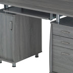 48" Gray Wood Pedestal Computer Desk With Two Cabinets And Two Drawers