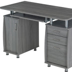 48" Gray Wood Pedestal Computer Desk With Two Cabinets And Two Drawers