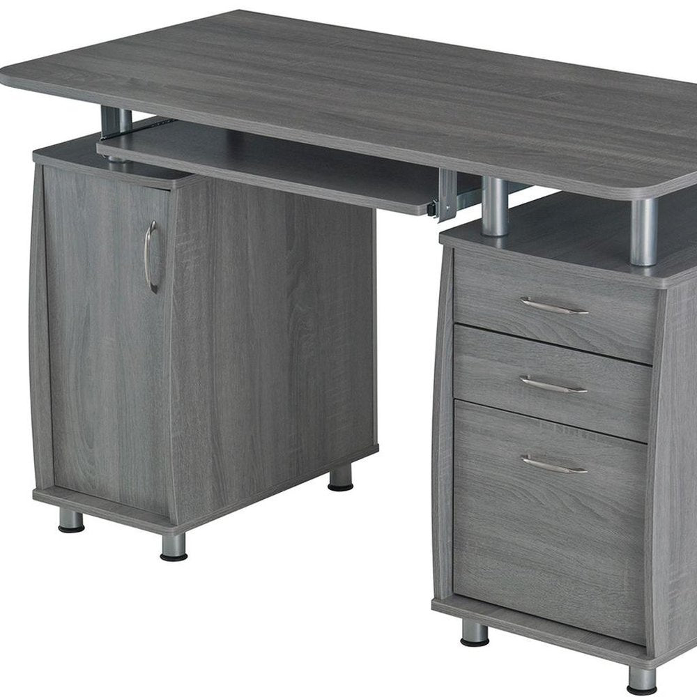 48" Gray Wood Pedestal Computer Desk With Two Cabinets And Two Drawers