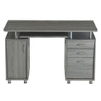 48" Gray Wood Pedestal Computer Desk With Two Cabinets And Two Drawers