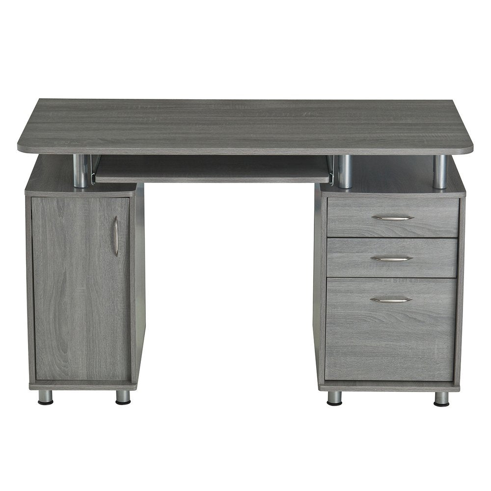 48" Gray Wood Pedestal Computer Desk With Two Cabinets And Two Drawers