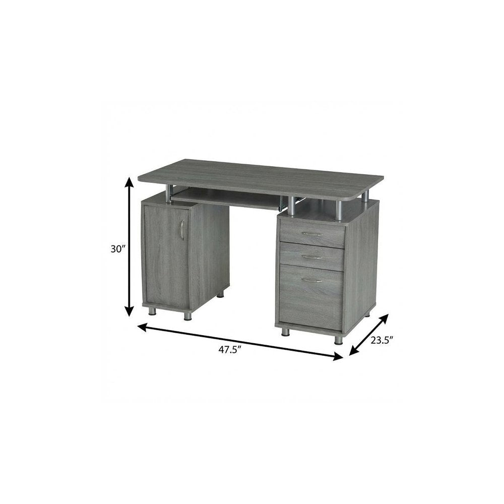 48" Gray Wood Pedestal Computer Desk With Two Cabinets And Two Drawers