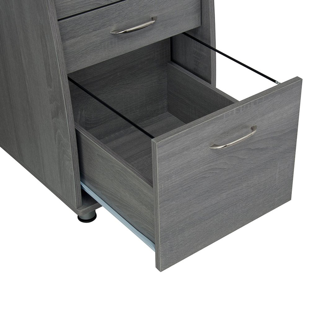 48" Gray Wood Pedestal Computer Desk With Two Cabinets And Two Drawers