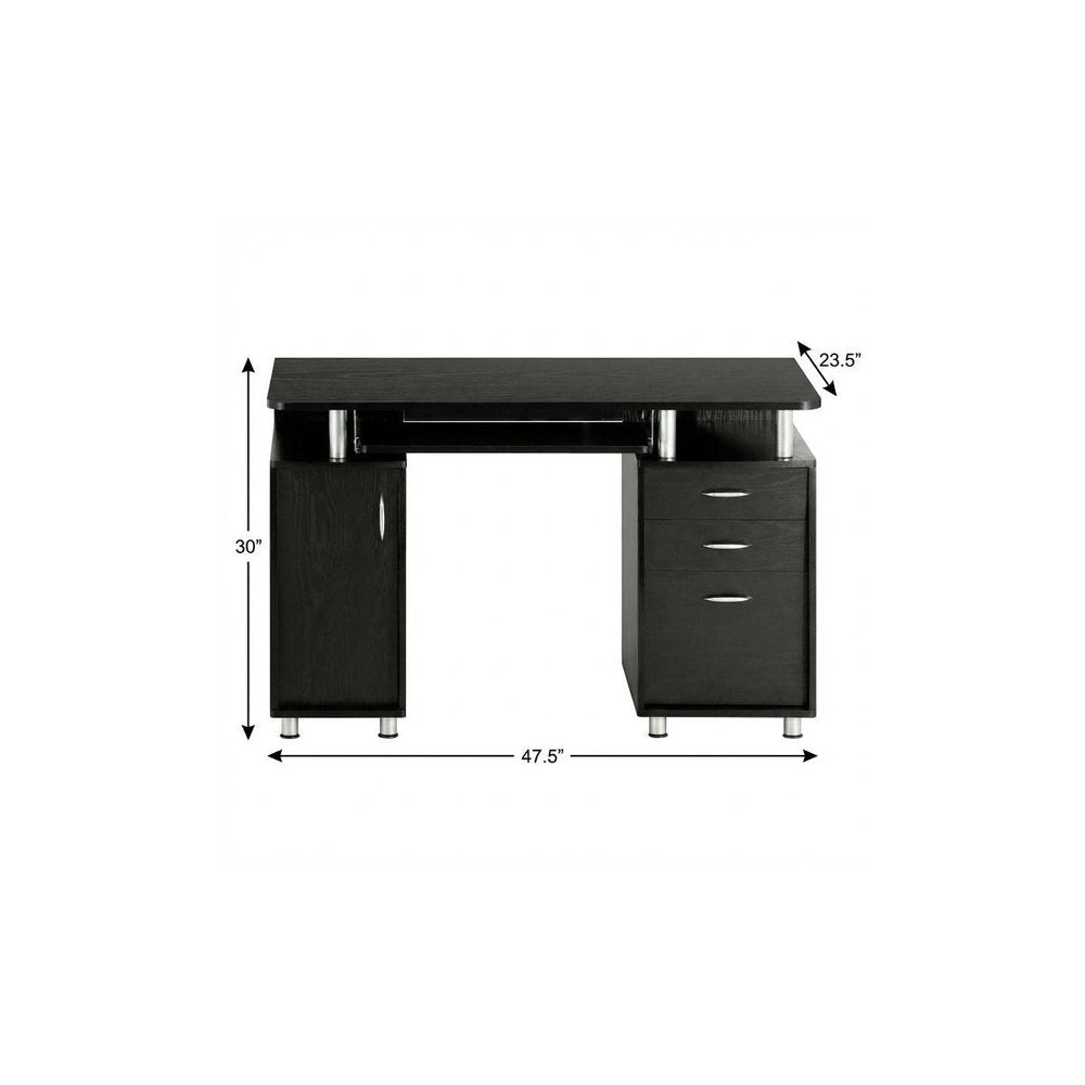 48" Espresso Wood Pedestal Computer Desk With Two Cabinets And Two Drawers