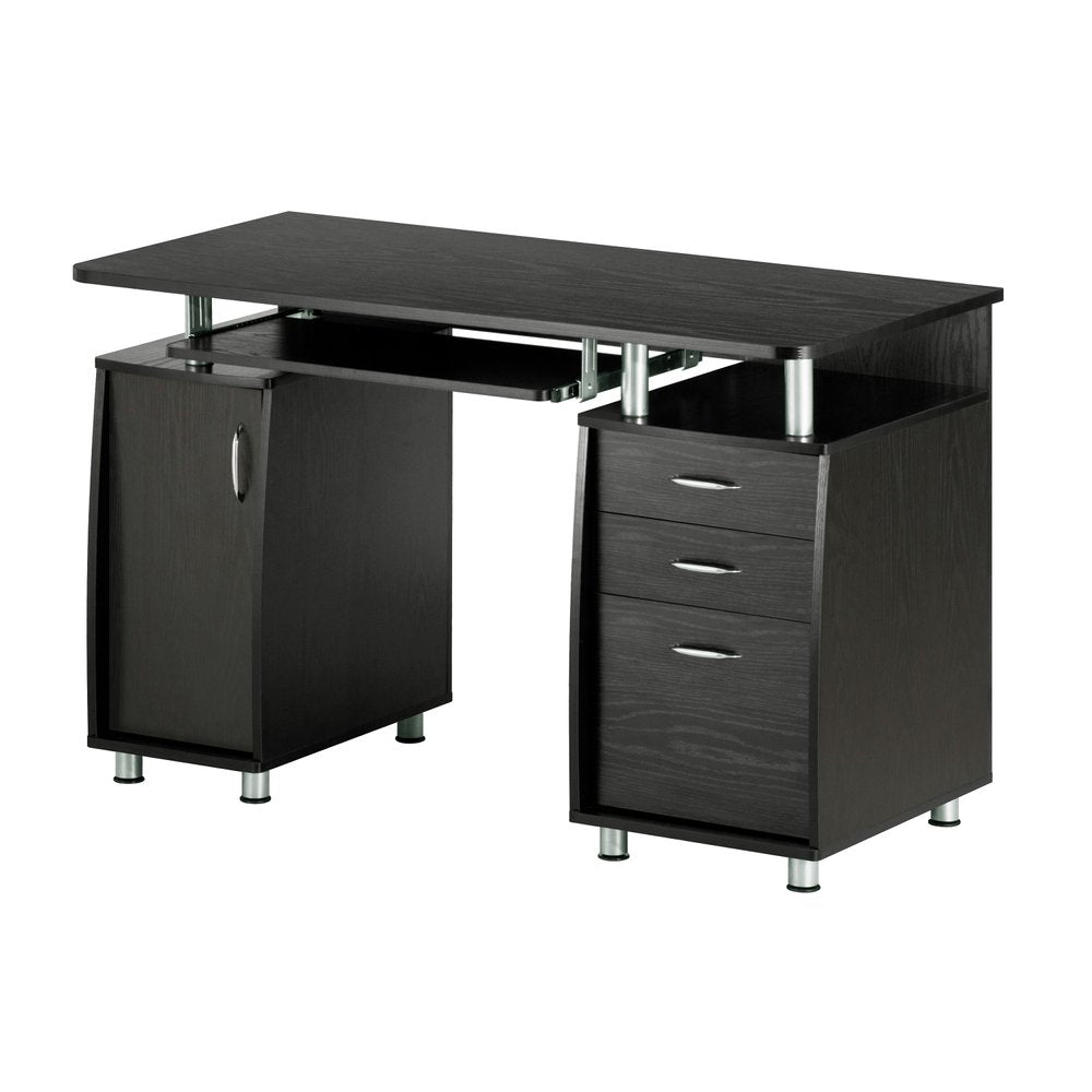 48" Espresso Wood Pedestal Computer Desk With Two Cabinets And Two Drawers