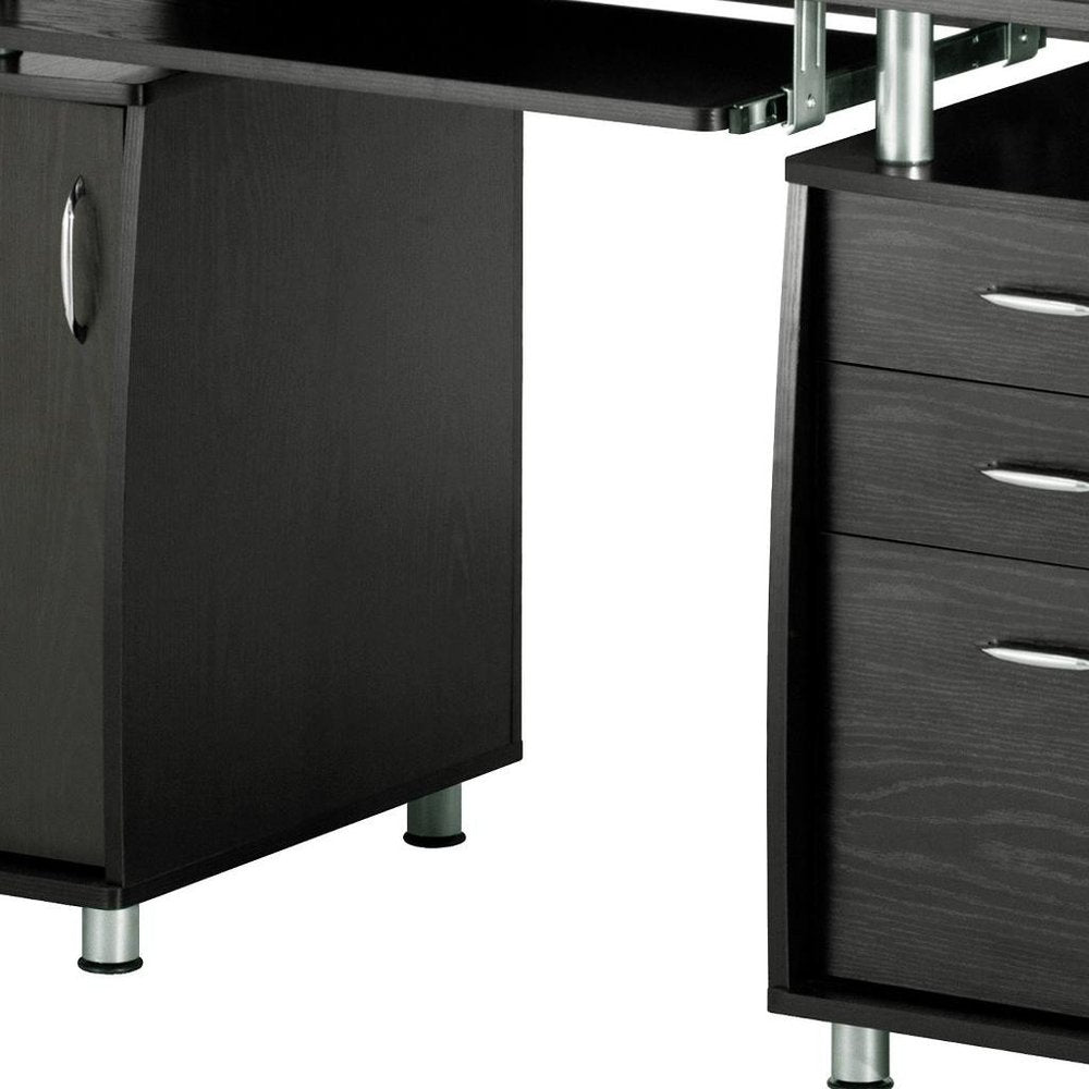 48" Espresso Wood Pedestal Computer Desk With Two Cabinets And Two Drawers