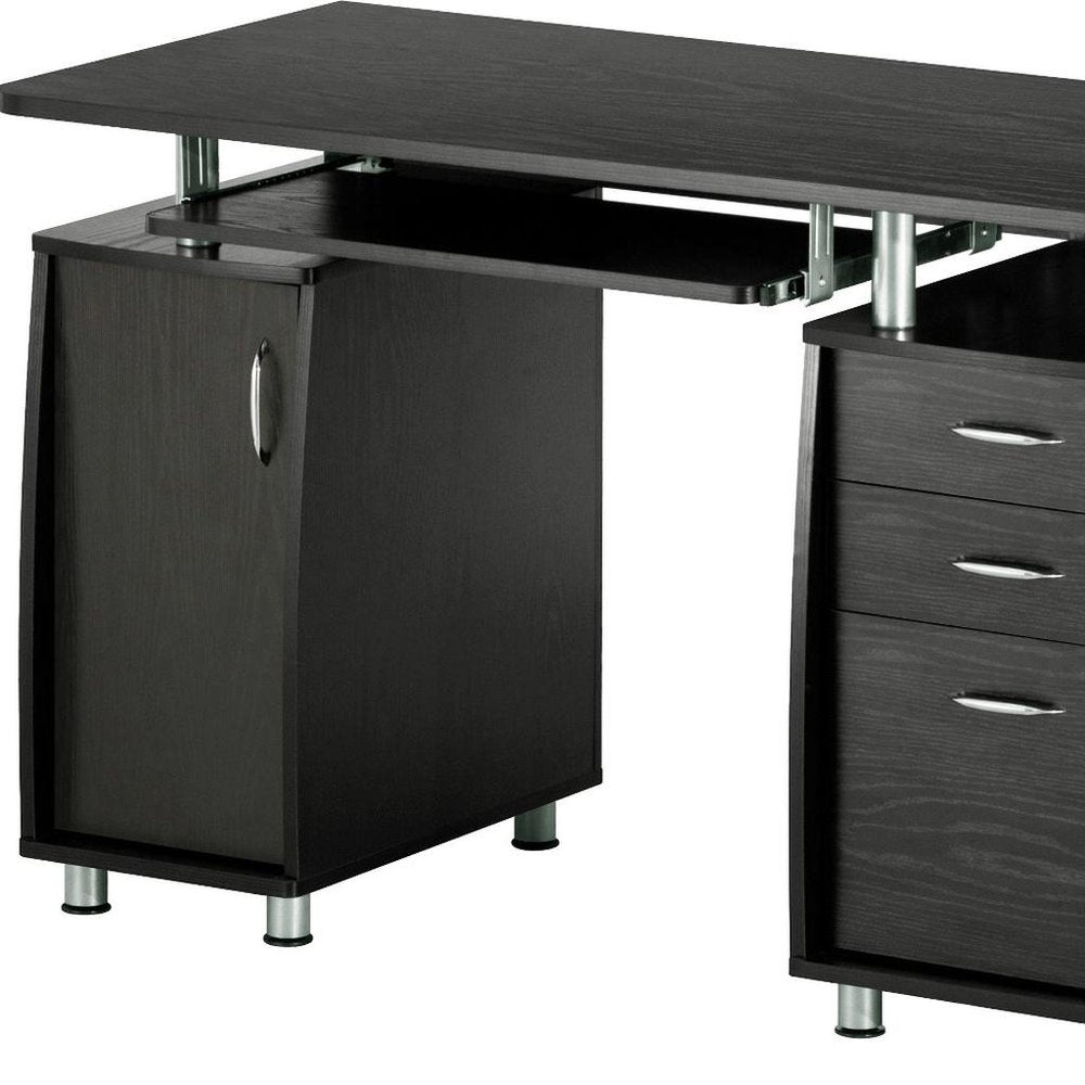 48" Espresso Wood Pedestal Computer Desk With Two Cabinets And Two Drawers