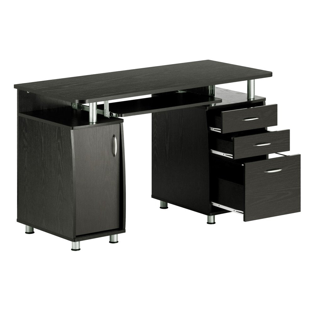 48" Espresso Wood Pedestal Computer Desk With Two Cabinets And Two Drawers