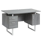51" Gray and Silver Wood and Steel Pedestal Executive Desk With Two Drawers