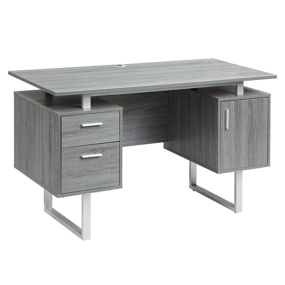 51" Gray and Silver Wood and Steel Pedestal Executive Desk With Two Drawers