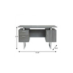 51" Gray and Silver Wood and Steel Pedestal Executive Desk With Two Drawers